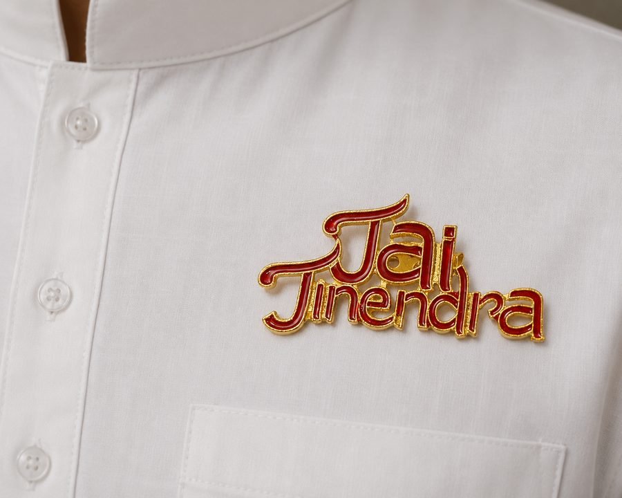 Jai Jinendra Brooch — Red Meena