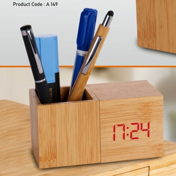 Timber Tick Desk Companion – Bamboo Clock Organizer