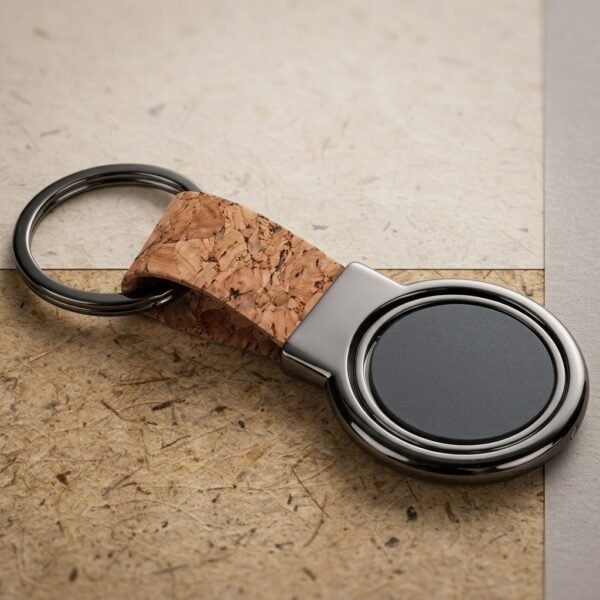 Royal Cork Loop Keychain – Round Metal Elegance