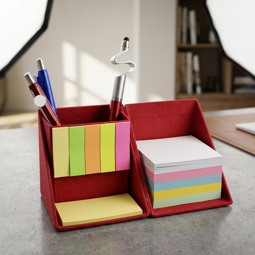 Ruby Felt Desk Caddy – Pen Holder & Sticky Note Organizer