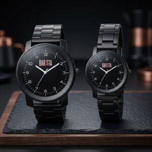Royal Matte Black Couple Watch Set – His & Her Edition