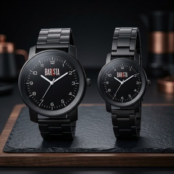 Royal Matte Black Couple Watch Set – His & Her Edition