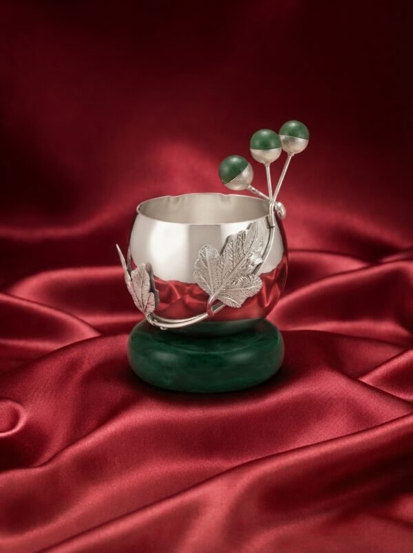 Royal Emerald Silver Bowl – Leaf & Berry Edition