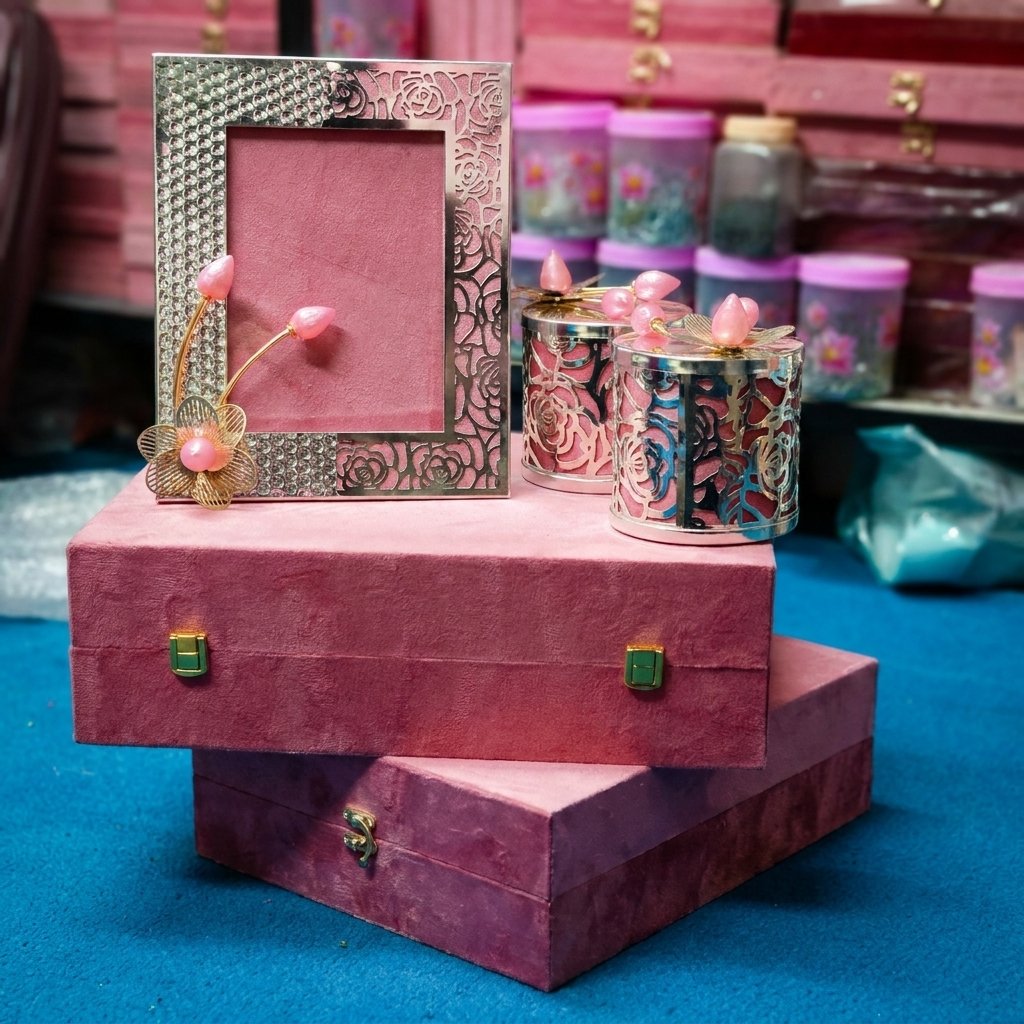 Rosé Elegance Set – Velvet Boxes with Filigree Jars & Frame