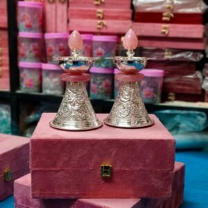 Twin Flame Diyas – Silver Filigree Lamp Set with Jeweled Top