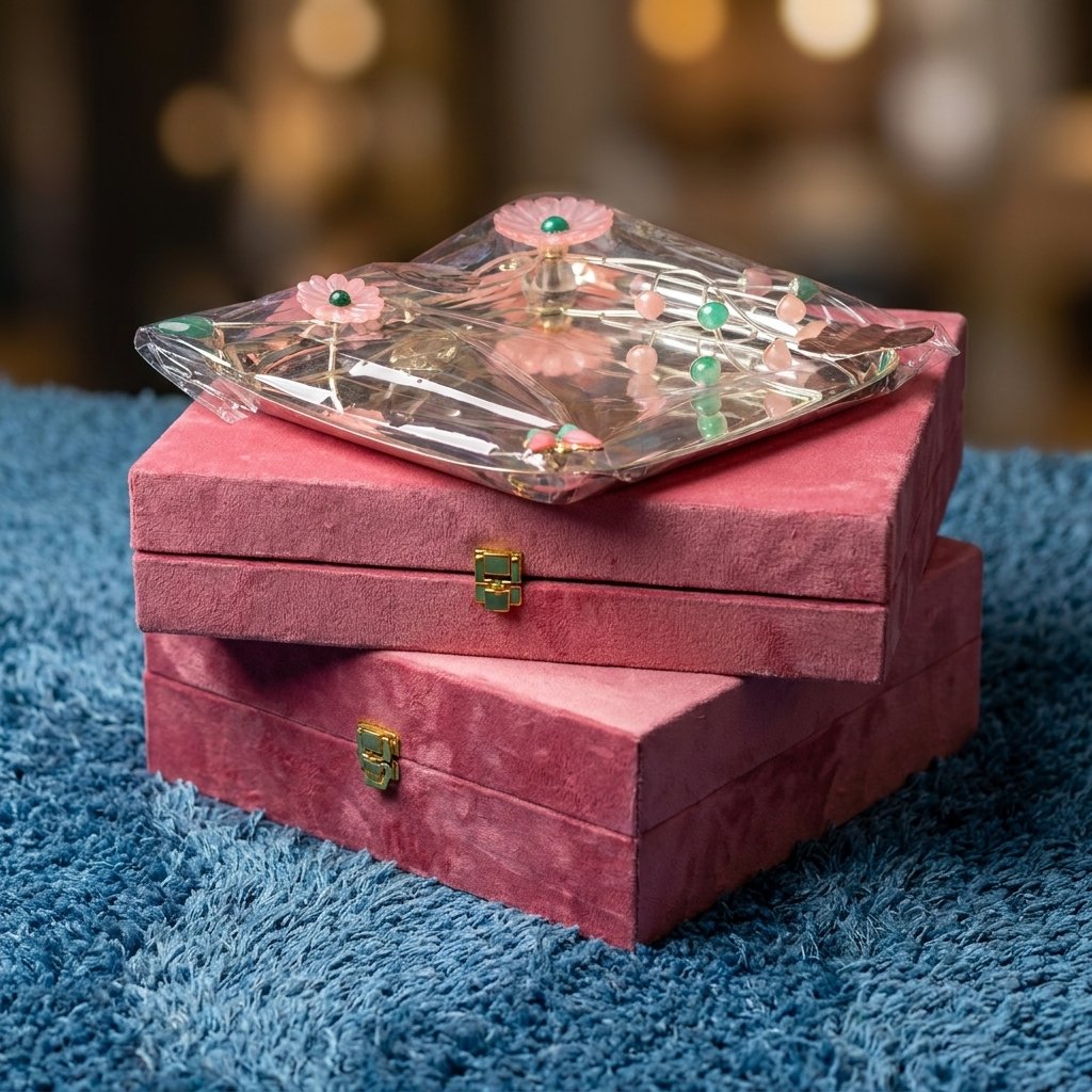 Blush Bloom Ensemble – Velvet Boxes with Floral Glass Tray