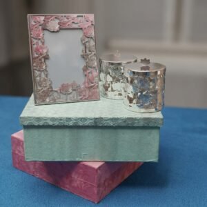 Lotus Bloom Ensemble – Fabric Boxes with Silver Frame & Jars