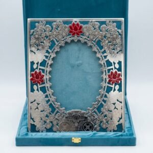 Lotus Grove Frame – Silver Filigree Photo Frame in Teal Velvet Box