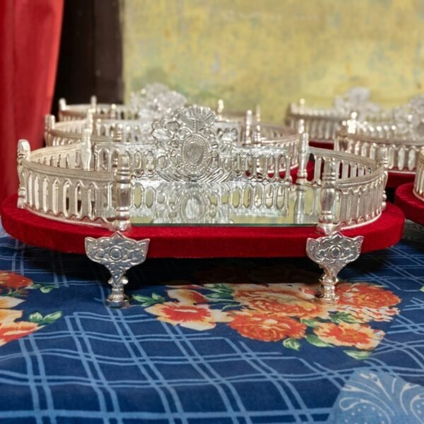 Palace Rail Tray – Silver Filigree Mirror Platter