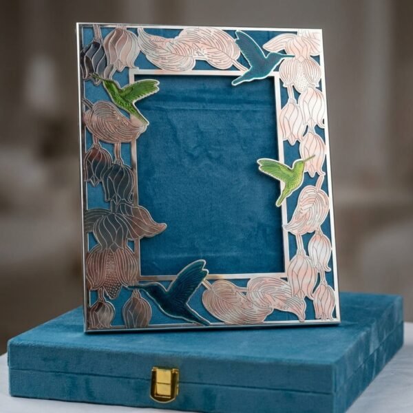 Blossom Flight Frame – Ornate Silver Photo Stand with Bird Accents
