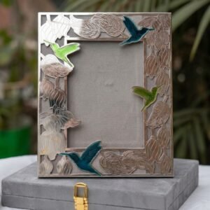Blossom Flight Frame – Ornate Silver Photo Stand with Bird Accents