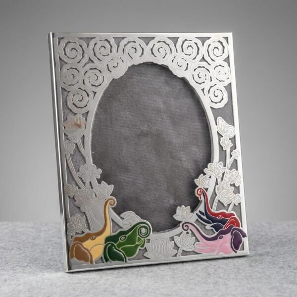 Royal Parade Frame – Silver Filigree Photo Frame with Elephants