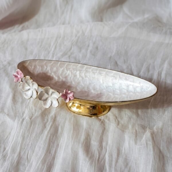 Blossom Petal Bowl – Textured Enamel Dish with Golden Base