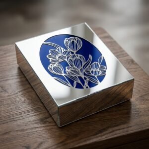 Midnight Bloom Box – Mirrored Silver Trinket Box with Floral Etching