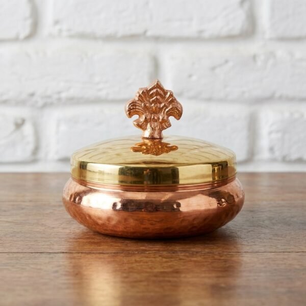 Copper Crown Box – Hammered Metal Bowl with Golden Lid