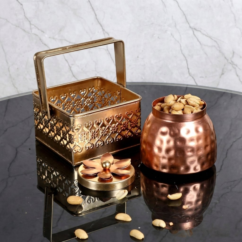 Heritage Harvest Duo – Copper Pot & Filigree Basket Set