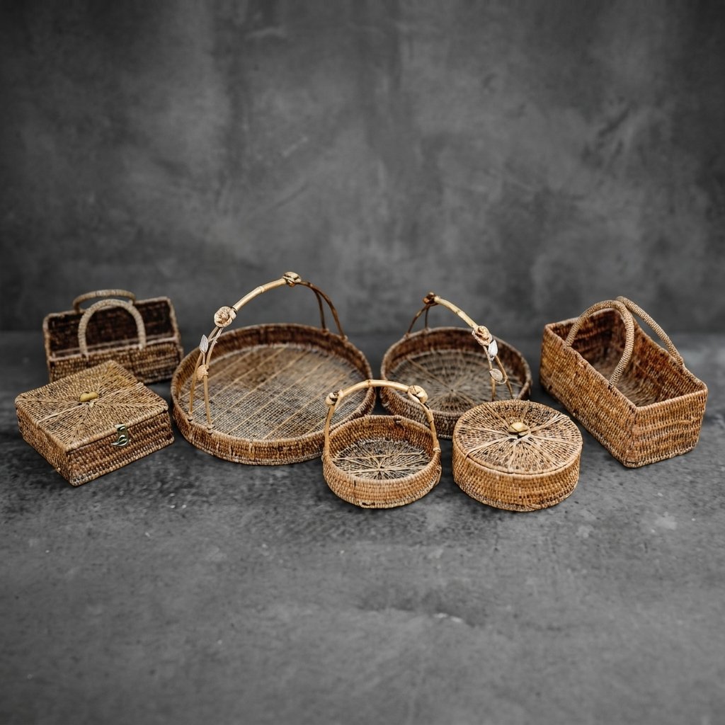 Rustic Weave Collection – Handwoven Rattan Basket Set
