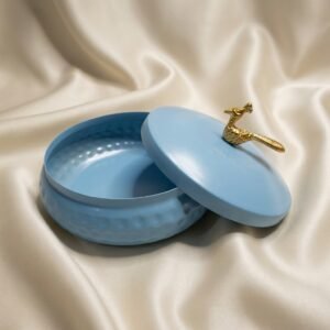 Serene Peacock Box – Powder Blue Bowl with Golden Finial