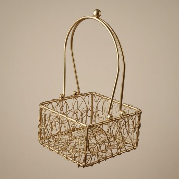 Golden Vine Basket – Wire Filigree Square Basket with Arched Handle