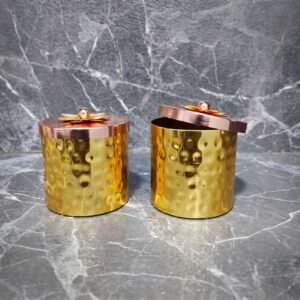 Hammered Gold Duo – Floral-Lid Metal Canister Set