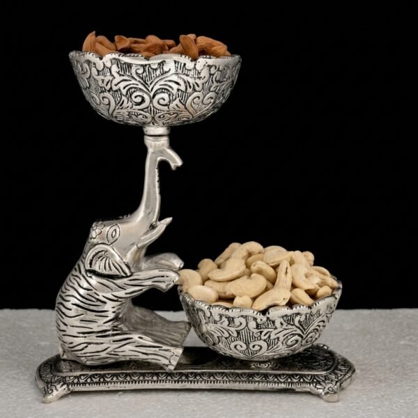 Gajraj Bowl Duo – Elephant Figurine with Twin Engraved Katoris