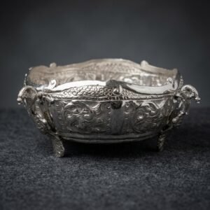 Baroque Lion-Foot Bowl – Antique Silver Embossed Centerpiece