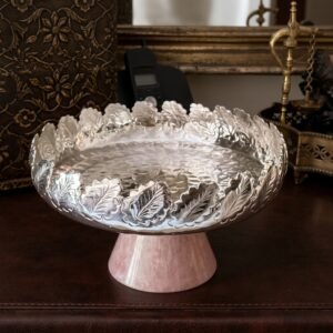 Silver Leaf-Rim Pedestal Bowl – Marble Base Fruit Compote