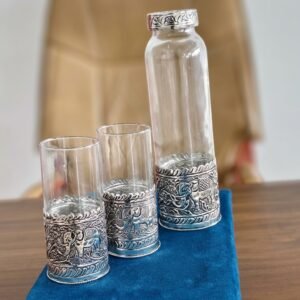 Royal Elephant Band Glass & Bottle Set – Engraved Silver-Rim Barware