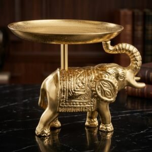 Golden Gajraj Platter Stand – Elephant Figurine with Elevated Tray