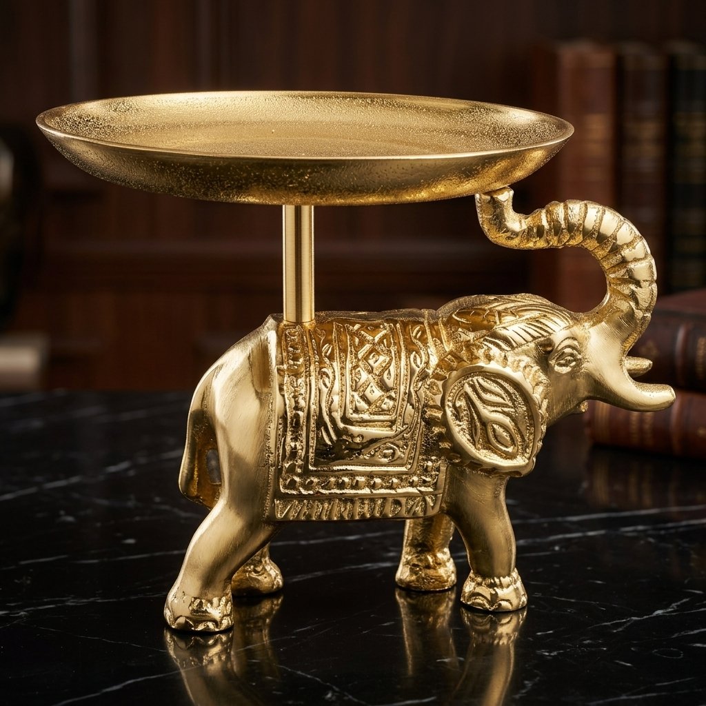 Golden Gajraj Platter Stand – Elephant Figurine with Elevated Tray