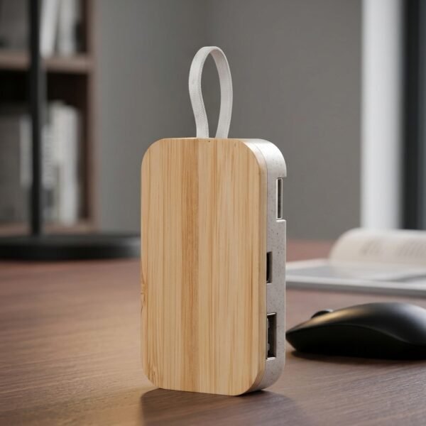 Bamboo Grain USB Hub – Multi-Port Wooden Connectivity Dock