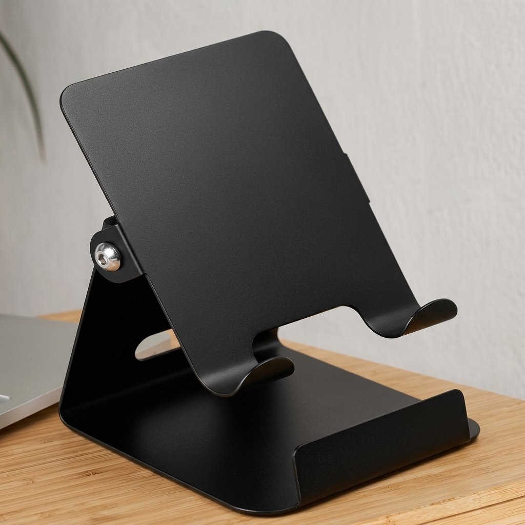 Matte Black Adjustable Tablet Stand – Sturdy Metal Tilt Holder
