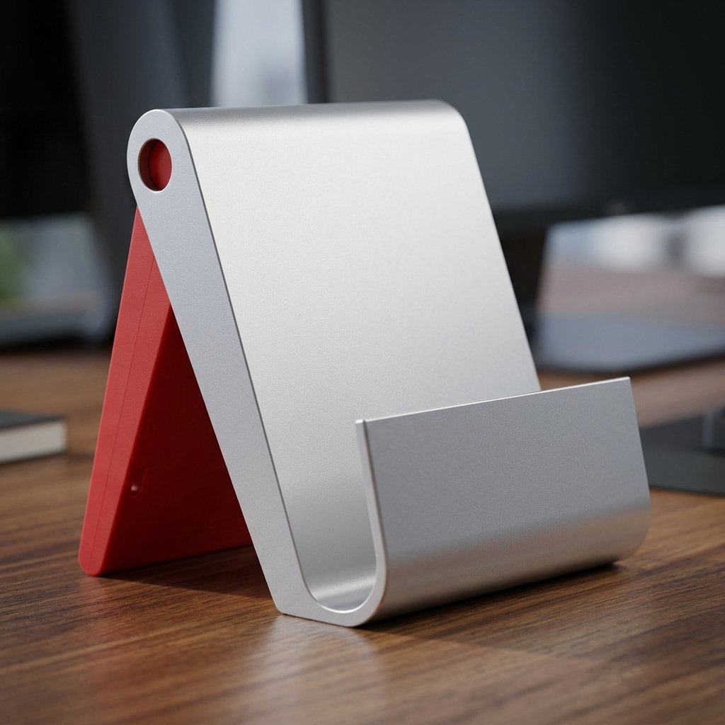 A-Frame Aluminum Tablet Stand – Curved Silver Holder with Color Accent