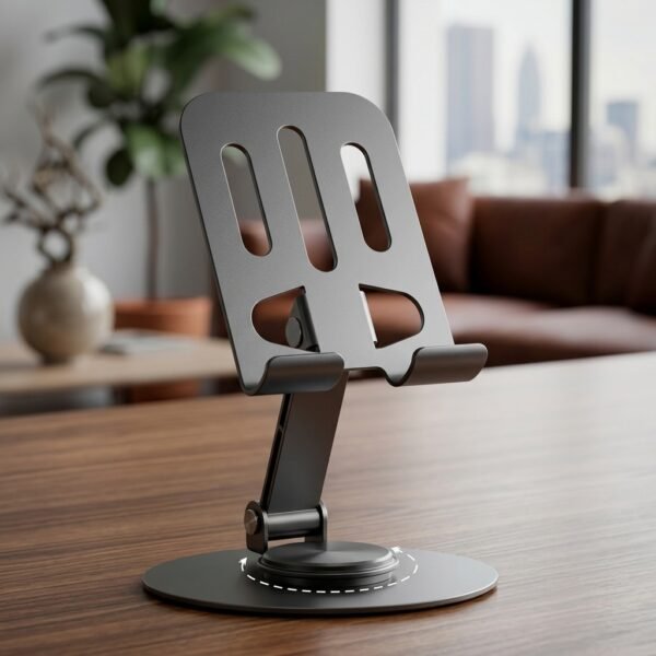 360° Rotating Cutout Stand – Adjustable Round-Base Tablet Holder