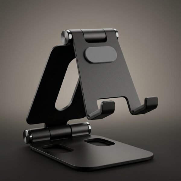 Dual-Hinge Fold-Flat Stand – Sleek Matte Black Adjustable Cradle