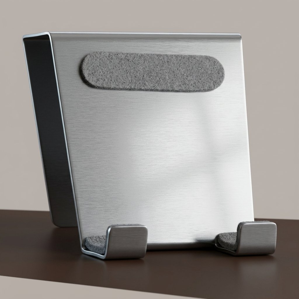 Brushed Steel Panel Stand – Felt-Padded Tablet & Laptop Holder
