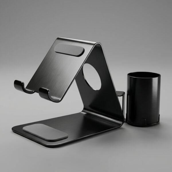 ArcTech Duo – Metal Phone Stand with Detachable Pen Cup Holder