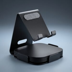 ArcTech Square – Metal Phone Stand with Built-In Memo Pad Tray