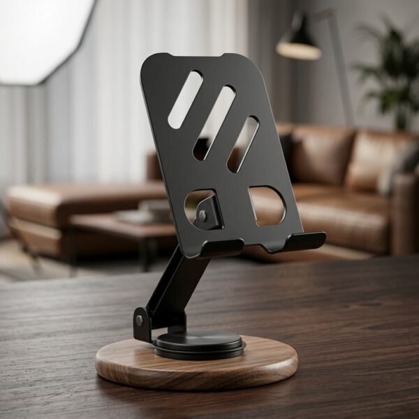 TurnTech Swivel Stand – Wood-Base Adjustable Metal Phone & Tablet Holder