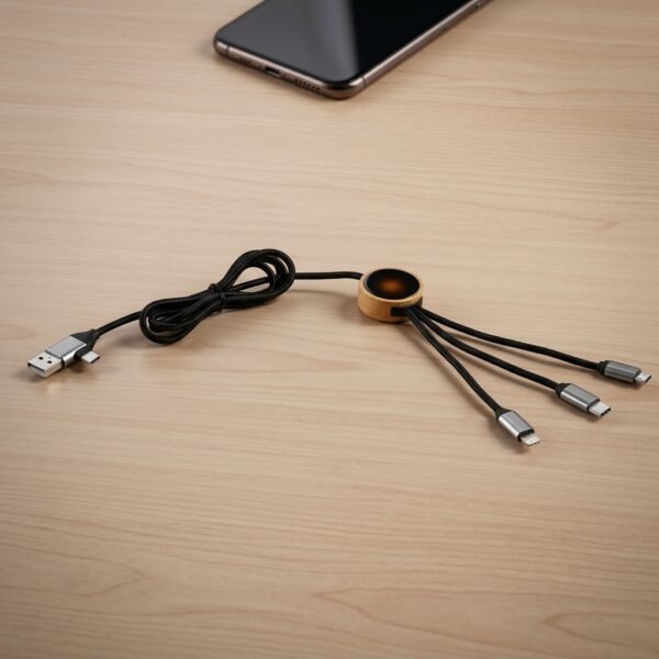 WoodLink 3-in-1 Charging Cable – Bamboo-Hub Multi-Connector Cord