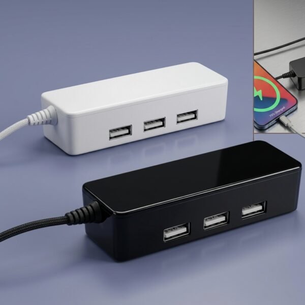 PortLink 3-Port USB Hub – Braided Cable Compact Data Hub