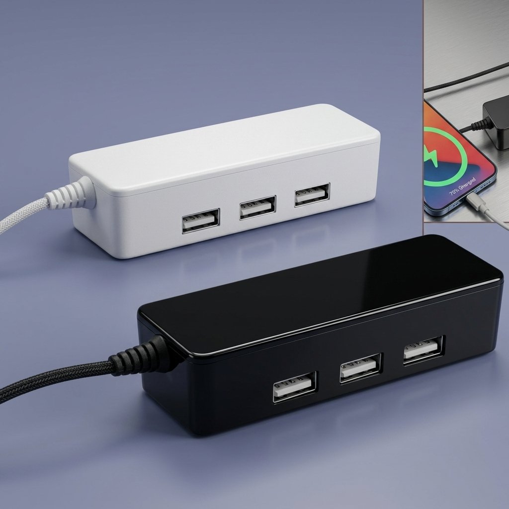 PortLink 3-Port USB Hub – Braided Cable Compact Data Hub