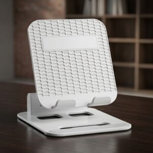 ArcTech Weave – Textured Phone Stand with Utility Base Slots