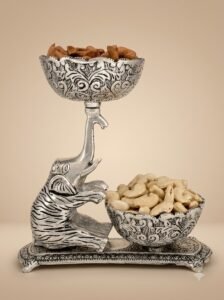 Gajraj Bowl Duo – Elephant Figurine with Twin Engraved Katoris