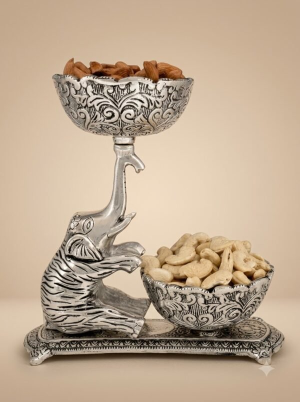 Gajraj Bowl Duo – Elephant Figurine with Twin Engraved Katoris