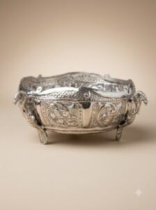 Baroque Lion-Foot Bowl – Antique Silver Embossed Centerpiece