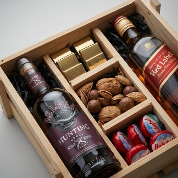 Rustic Reserve Wine Box – Wooden Gourmet Wine Hamper