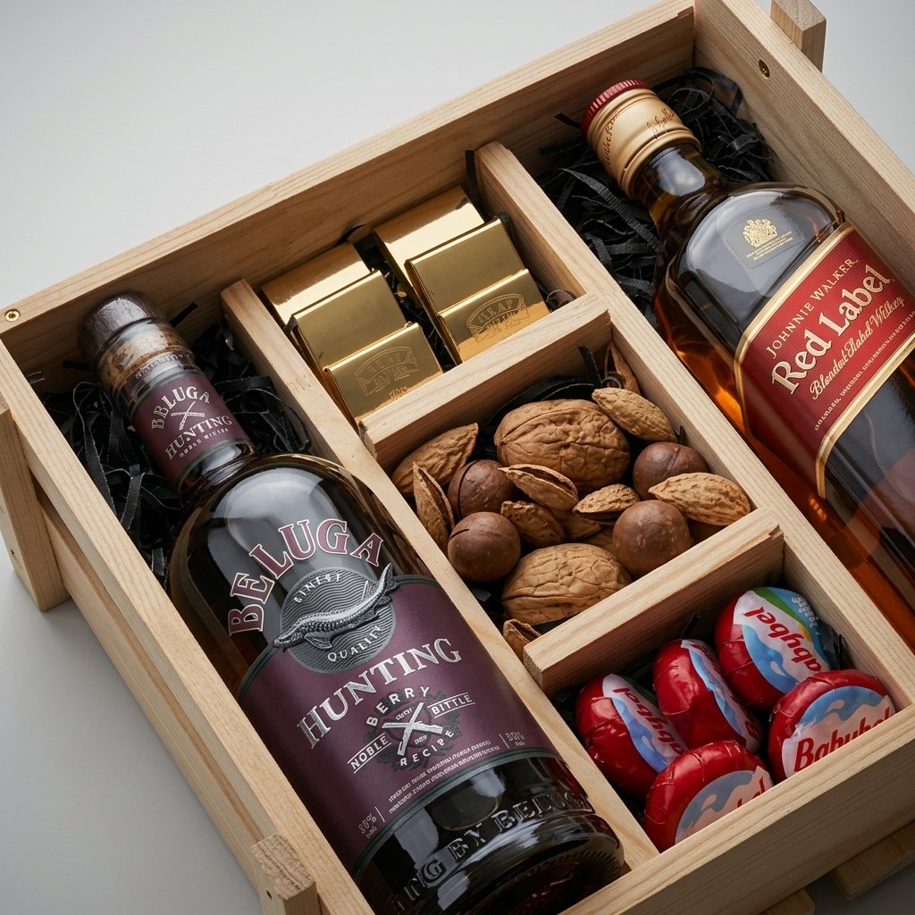 Rustic Reserve Wine Box – Wooden Gourmet Wine Hamper