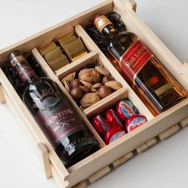 Grand Reserve Duo Box – Wine & Gourmet Wooden Hamper