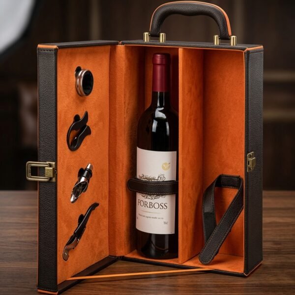 Noir & Amber Wine Case – Leatherette Single Bottle Carrier